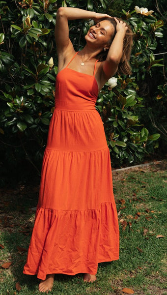 Orange Backless Long Dress