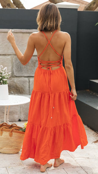 Orange Backless Long Dress