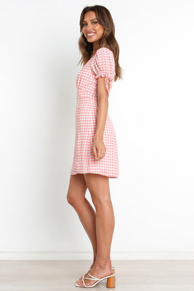 Pink Plaid V Neckline Dress