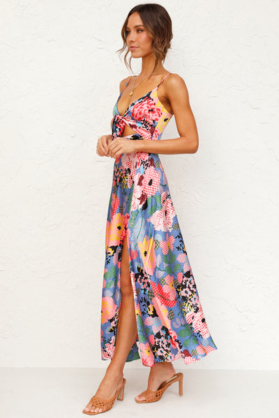 Bold Floral Print Knot Slip Dress