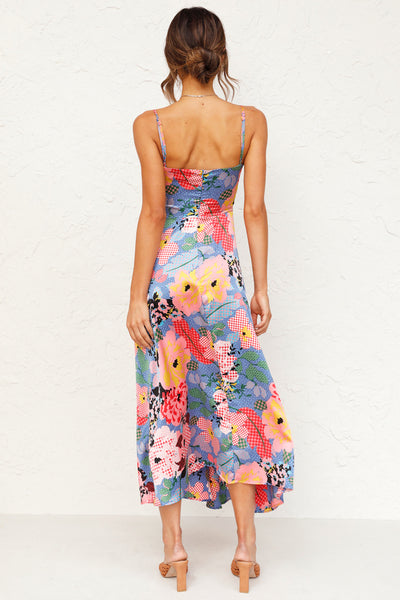 Bold Floral Print Knot Slip Dress
