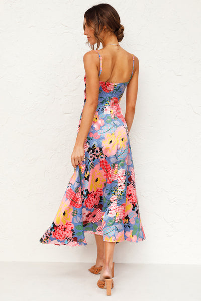 Bold Floral Print Knot Slip Dress