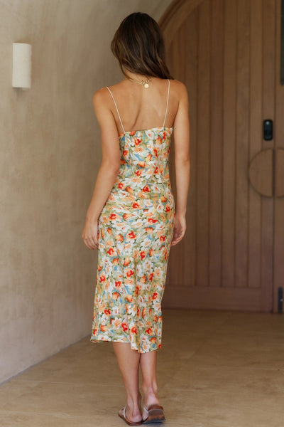 Green Floral Slit Midi Dress