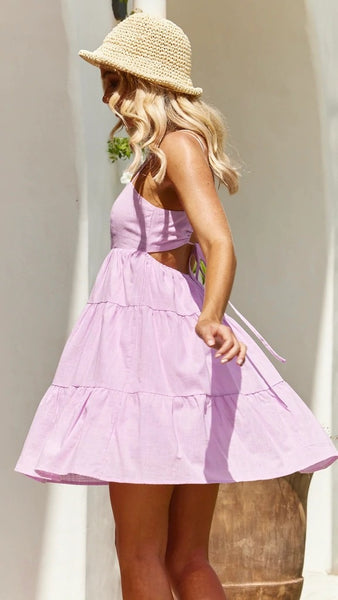 Purple Solid Back Tie Slip Dress