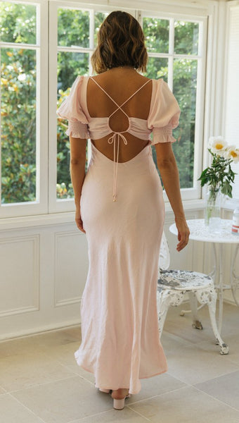 Baby Pink Back Tie Midi Dress