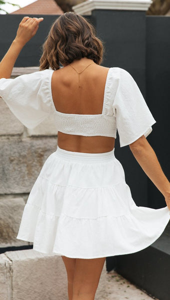 White Cutout Waist Mini Dress