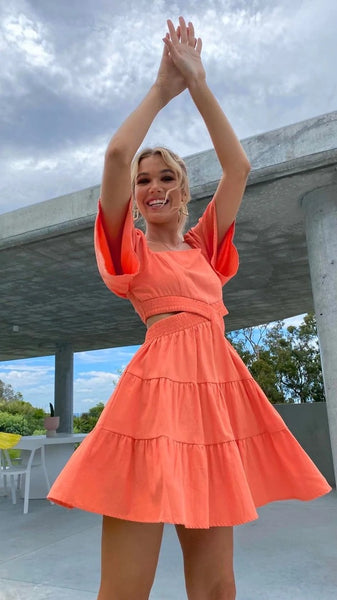 Orange Cutout Waist Mini Dress