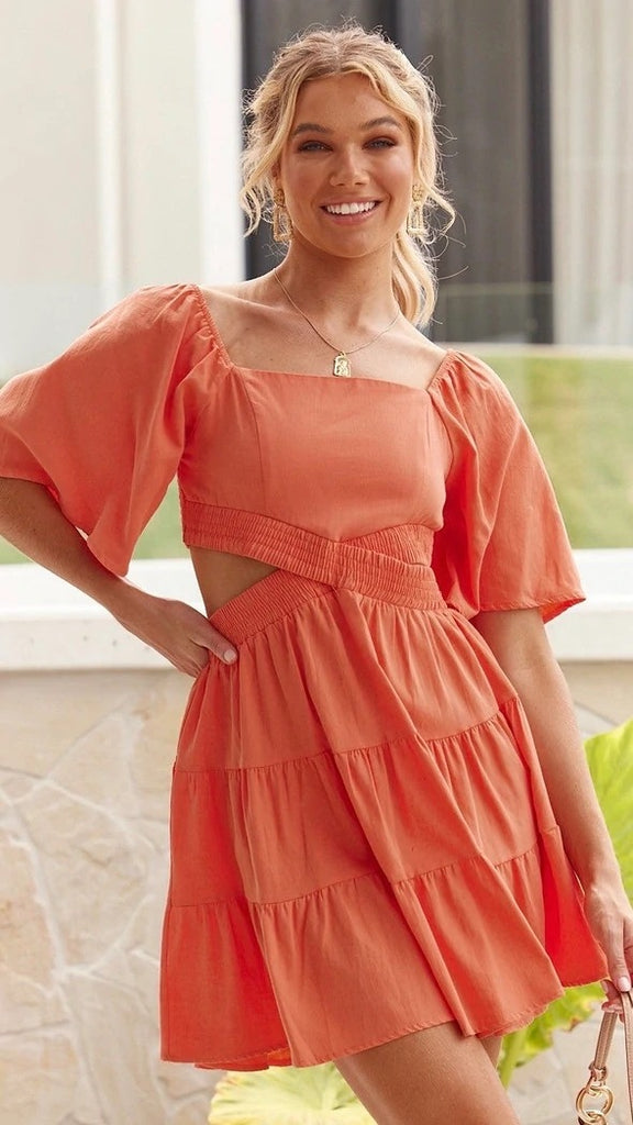 Orange Cutout Waist Mini Dress