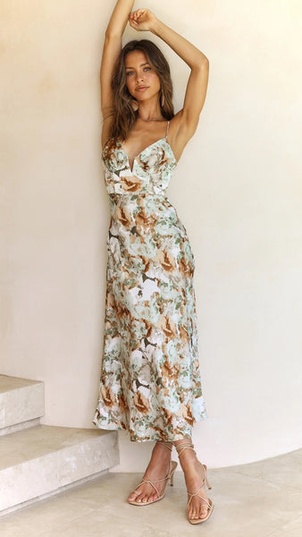 Green Floral Cami Midi Dress