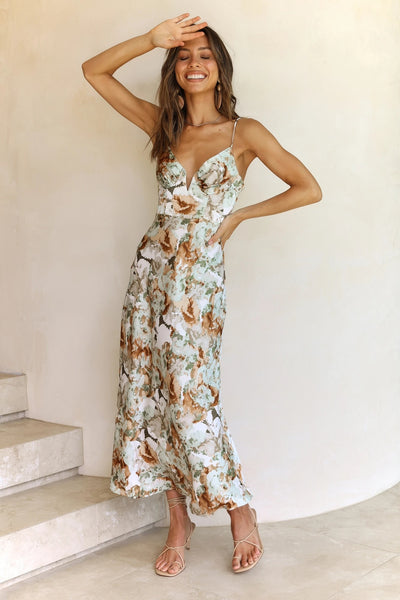 Green Floral Cami Midi Dress
