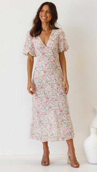 Pink Dainty Floral Midi Dress