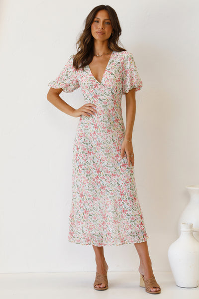 Pink Dainty Floral Midi Dress