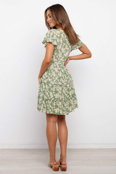 Green Floral Buttoned Dress