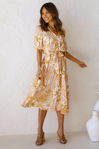 Coral Floral Withdraw Midi Dress