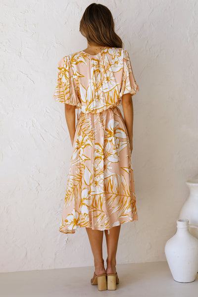 Coral Floral Withdraw Midi Dress