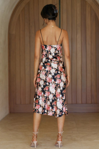 Black Floral Slip Midi Dress