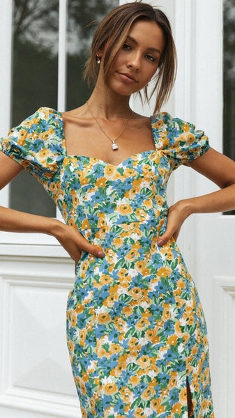 Spring Floral Pencil Midi Dress