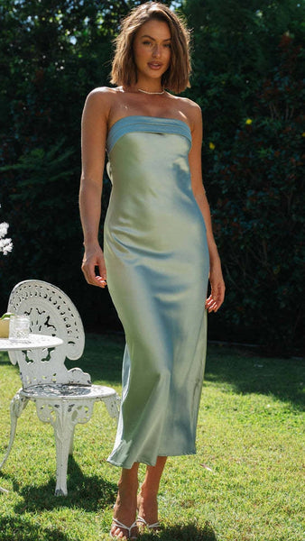 Green Strapless Bandeau Midi Dress