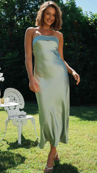 Green Strapless Bandeau Midi Dress