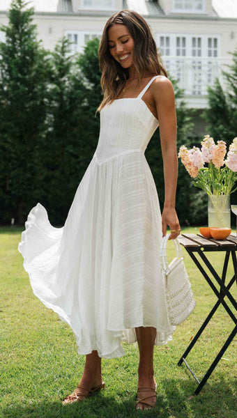 White Pleated Slip Midi Dress
