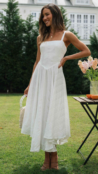 White Pleated Slip Midi Dress