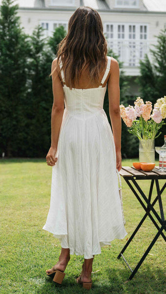 White Pleated Slip Midi Dress