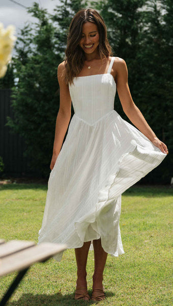 White Pleated Slip Midi Dress
