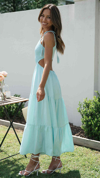 Blue One Shoulder Midi Dress