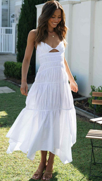White Pleated Slip Midi Dress