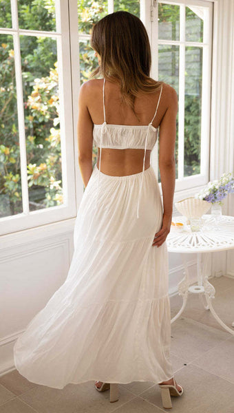 Beige Cutout Waist Slip Midi Dress
