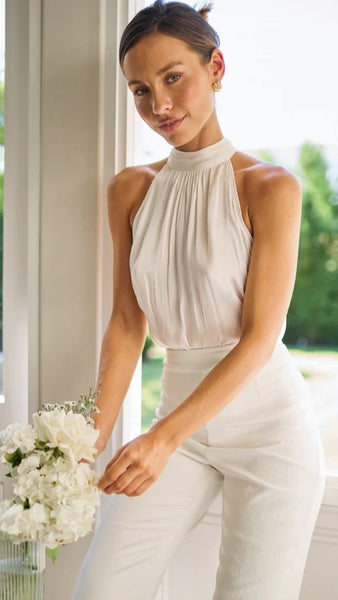 Beige Pleated Halter Top