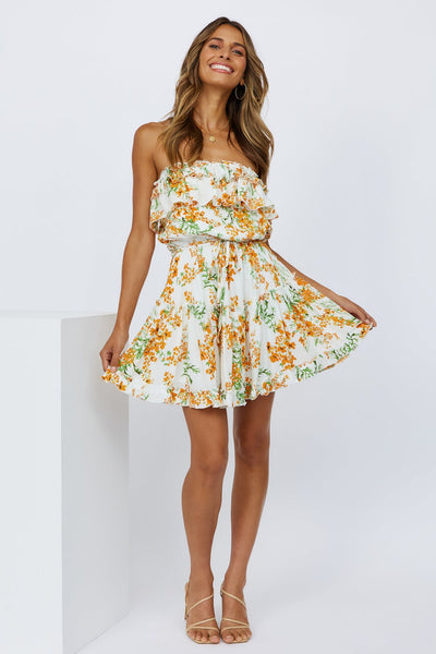 Yellow Floral Off Shoulder Dress