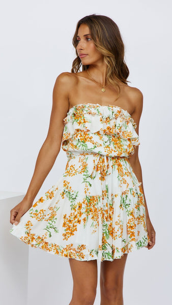 Yellow Floral Off Shoulder Dress