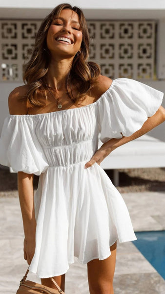 White Off Shoulder Mini Dress