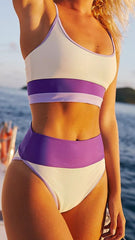 Purple Color Block Sports Tank Bikini