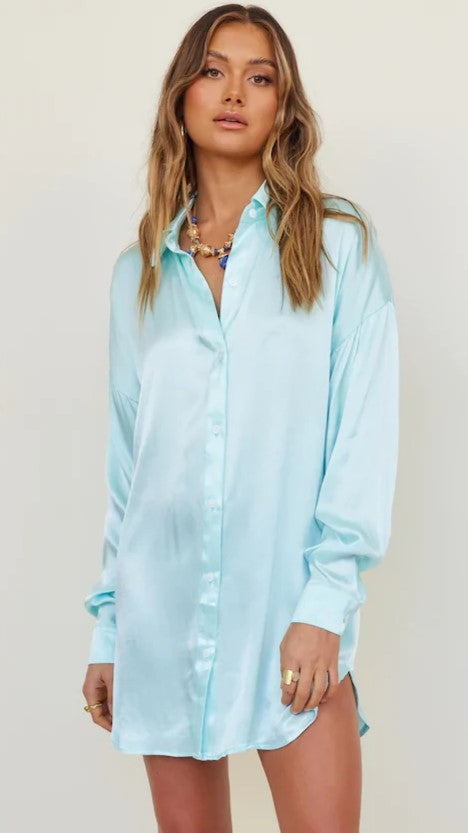 Skye Blue Button Down Tunic Shirt