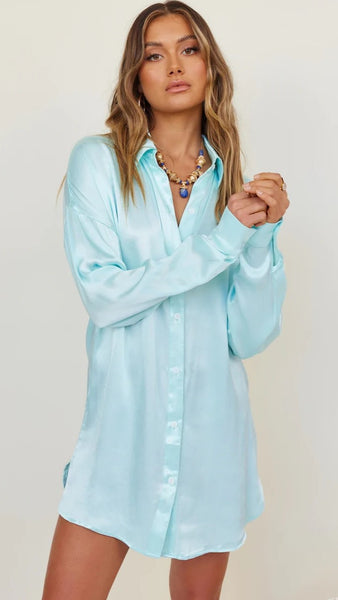 Skye Blue Button Down Tunic Shirt