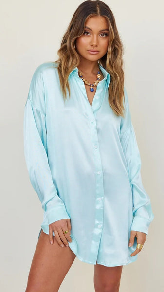 Skye Blue Button Down Tunic Shirt