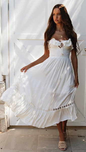 White Ruffles Smocked Bandeau Dress