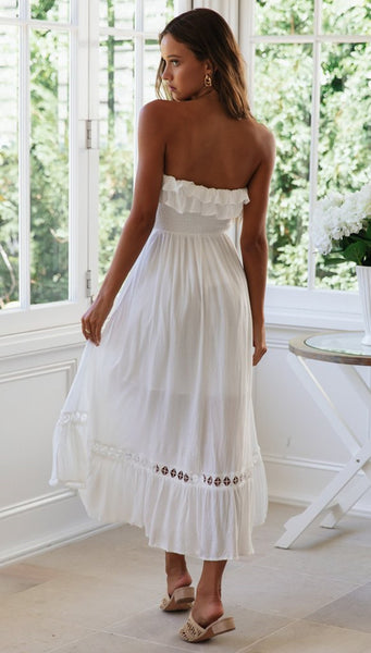 White Ruffles Smocked Bandeau Dress