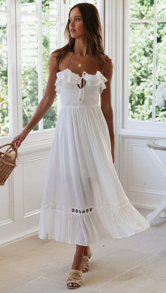 White Ruffles Smocked Bandeau Dress