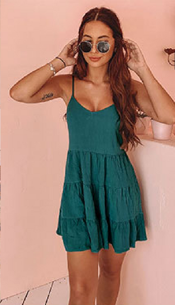 Green Pleated Linen Slip Dress