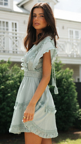 Green Crochet Lace Backless Dress