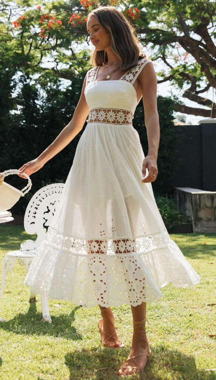 White Crochet Lace Insert Dress