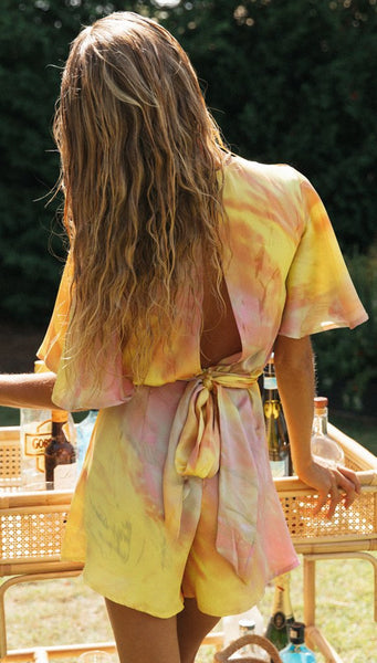 Marbled Tie Dye Wrap Romper Yellow/Pink