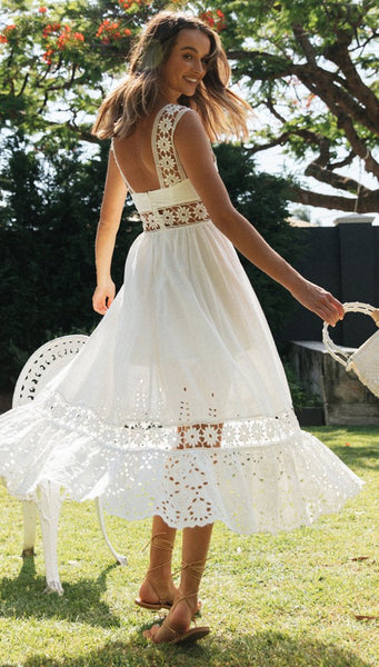 White Crochet Lace Insert Dress