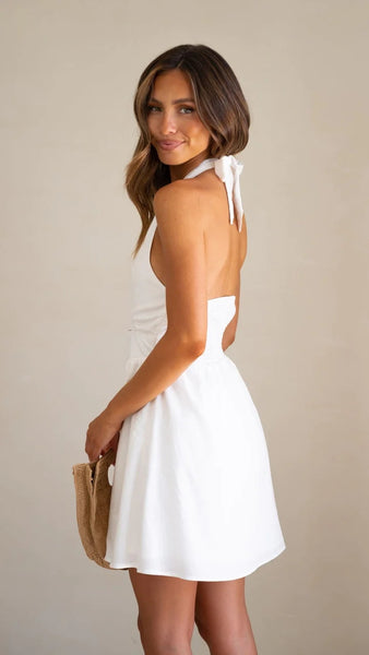 White Halter Mini Dress