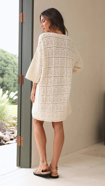 Cream Crochet Knit Mini Dress