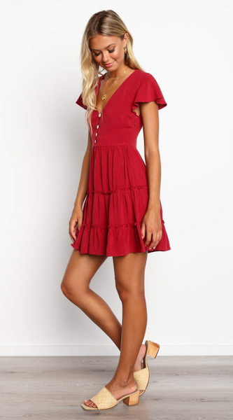 Red Button Down Linen Dress