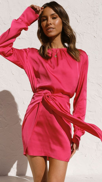 Fuschia Long Sleeves Mini Dress